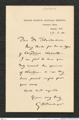 Nachlass Franz Steindachner, Brief von G. A. Boulenger an Franz Steindachner (17.03.1910), Inv.Nr. 49.06, Seite 1